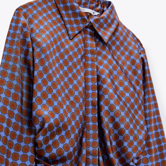 Zara Dresses & Skirts - Zara Silky Patterned Retro Shirt Dress